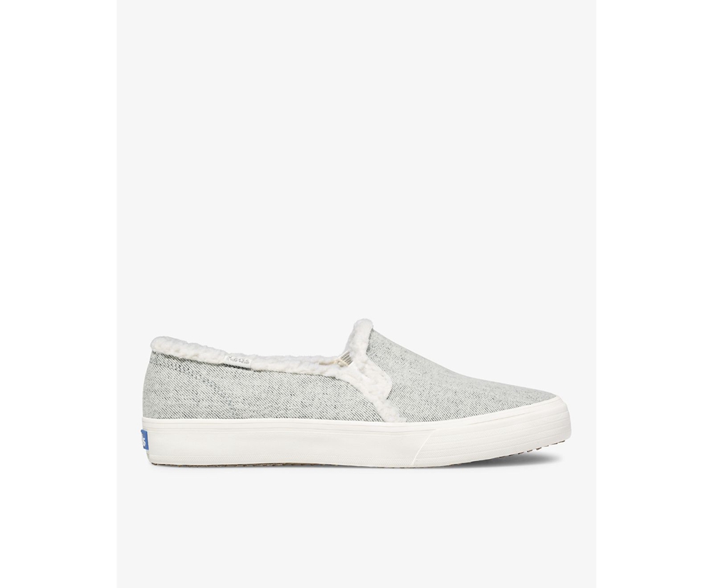 Slip Ons Keds Mujer Gris - Double Decker Brushed Denim Faux Shearling - 607-BHNQYX